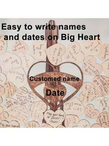 1set Wedding Guestbook Wooden Heart-Shaped Wooden Blessings Decoration Message Board DIY Creative Guest Check-In Book Suitable For Weddings Home Decor Birthdays Bachelor Parties And Graduation Parties