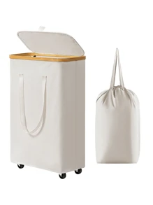 带盖带轮超薄折叠洗衣篮 - 超薄可折叠脏衣篮、大容量脏衣篮、折叠布艺洗衣篮 - 彩色 - 查看 13