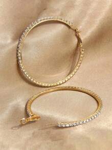 Conjunto de 4 piezas de pendientes de aro de metal dorados y plateados con decoración de diamantes de imitación, elegantes y minimalistas, adecuados para vacaciones, citas y uso diario para mujer