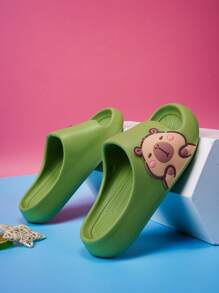 儿童柔软泡沫滑梯凉鞋，防滑轻便可爱休闲拖鞋，适合男孩和女孩，速干带简约纯色厚底沙滩拖鞋 - 綠色 - 查看 8