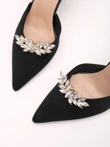 2 件可拆卸水钻金属银色/金色花环形状时尚优雅鞋饰，适用于高跟鞋、平底鞋、婚鞋、新娘鞋、水晶鞋，颜色：白色、黑色、橙色、红色 - 金色 - 查看 2