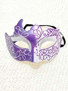 1pc Unisex Stylish Handcrafted Colorful Painted Floral Pattern Random Ox Horn Venetian Half Face Mask, Suitable For Halloween, Festivals, Parties, Performances, Dress-Up Accessories