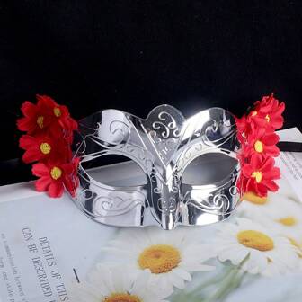 1 件花卉化妆舞会面具，半脸，金银色，成人派对面具，适合生日、万圣节、母亲节、复活节