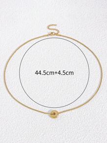 1pc Modern Minimalist Two-Tone Geometric Circle Pendant Necklace, 2 Pieces Set