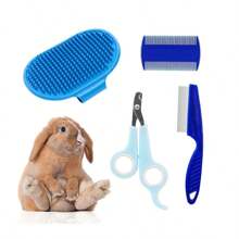 Rabbit Grooming Kit Tear Stain Remover Cleaning Combs Pet Nail Clipper Double-Sided Shampoo Bath Brush For Guinea Pig Bunny - Multicolor - View 10