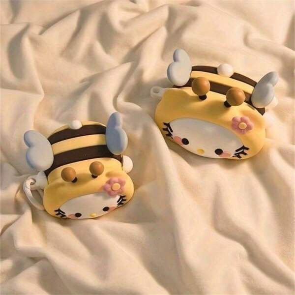 1 pieza Estuche protector de silicona con licencia de Sanrio, diseño de dibujos animados de olla de miel, compatible con Apple 1/2/3/4 y Pro 2, inalámbrico Bluetooth, diseño lindo, resistente a arañazos y a prueba de polvo