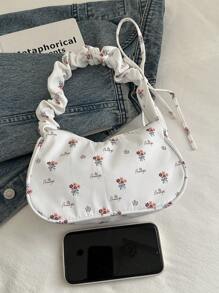 Bolso de hombro/bandolera de alta calidad con estampado de florecitas diminutas y volantes en forma de nube, de gran capacidad, con diseño minimalista y elegante, modelo 2025