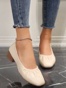 Teenagers' Soft Sole Comfortable Slip-On Flat Loafers, Fashion Pleated Casual Versatile Simple Chunky Heeled Girl Slouchy Shoes