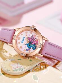 Sanrio Montre en acier de haute qualité avec diamants, motif Stitch de Disney, pour dame/fille. Montre-bracelet à quartz pour filles