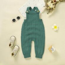 1pc Khaki Baby Romper, Minimalist One-Piece Jumpsuit With Suspender, Comfortable Overall For Baby Boys & Girls