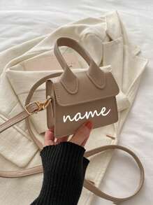 1pc Customizable Text, Name Fashion Girl Solid Color Pu Flip Closure Mini Bag Fashion Retro Handbag Versatile Shoulder Crossbody Small Square Bag Suitable For Daily Use, Multi-Functional, Ornamental, Letter, Stylish, Modern, Colorful, Cute, Adorable, Casual, Soft, Custom, Personalized, Unique, Customized, Baby Gifts, Ideal Gifts For Him, Ideal Gifts For Her, Son, Daughter