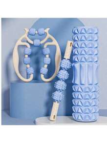 3pcs Set: EVA Foam Roller And Hand-Held Massage Ball - Muscle Relaxation Yoga Kit, Hollow Design, Fitness Roller Set, Foam Roller Yoga Pillar, Fitness Roller, Yoga Roller, Massage Equipment, Fitness Massage Roller, Hollow EVA Spike Roller, Fitness Foam Roller, Yoga And Fascia Slim Leg Equipment, Weight Loss Equipment - Multicolor - View 2