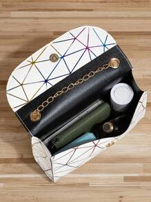 Fashionable Geometric Triangle Rhinestone Rhombus Shape Laser Holographic Small Square Bag With Flap Crossbody Chain Shoulder Bag, Large Capacity Evening Tote Bag, PU Leather Horizontal Elegant Women Handbag