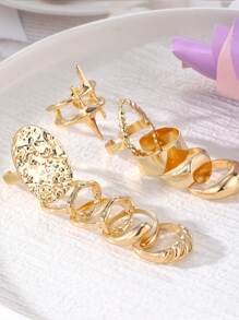 10 Pairs Fashion Unique Metal Asymmetrical Exaggerated Design Rings Set, Elegant & Versatile For Daily Wear, Women