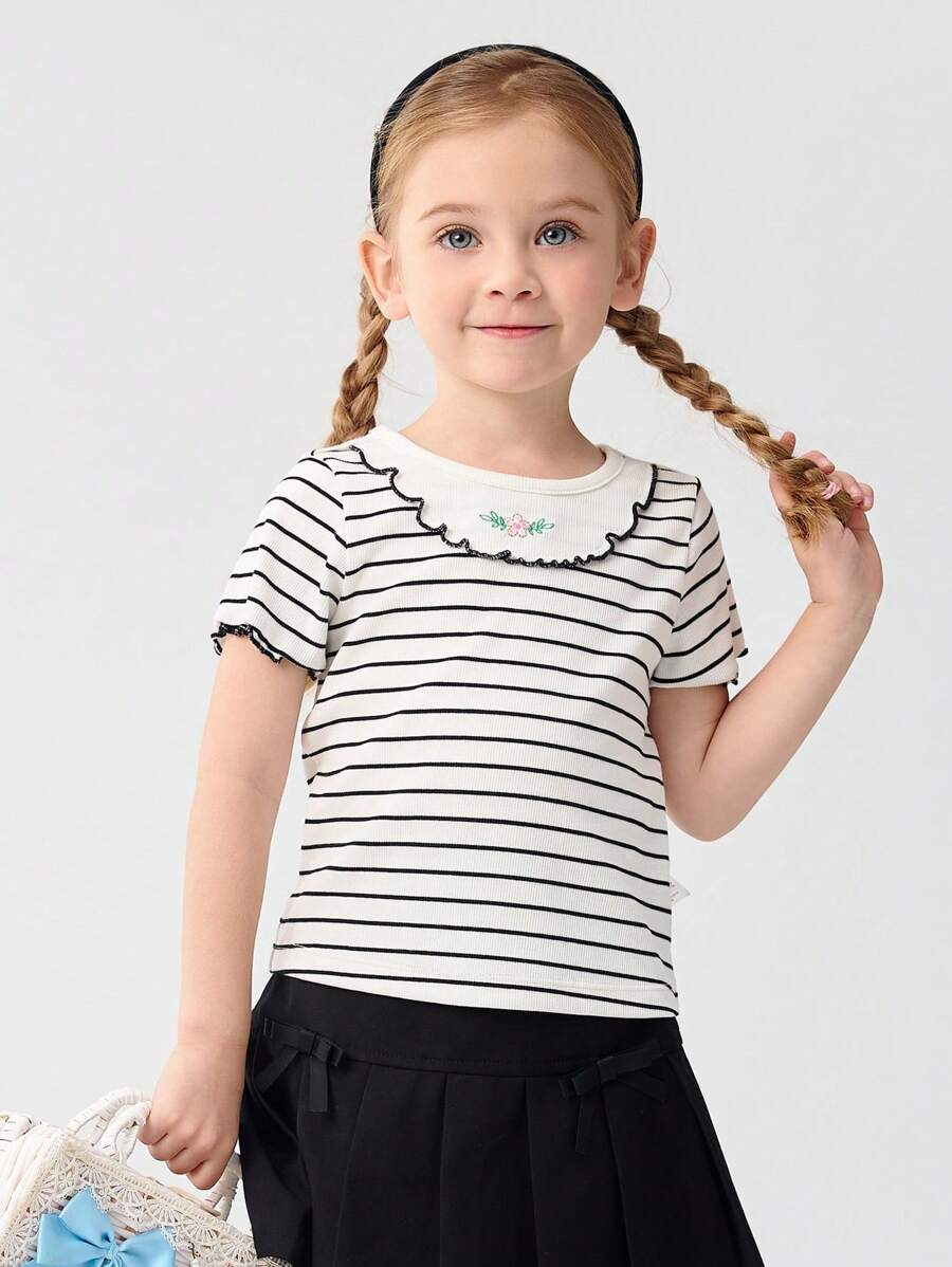 Balabala Girls' Embroidered Short-Sleeve Tee, Sweet & - Black and White - View 1