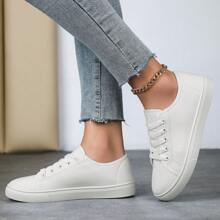 女士时尚厚底运动鞋，多功能系带低帮训练鞋，舒适套脚滑板鞋，透气系带低帮鞋，适合所有季节