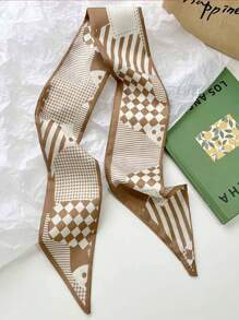 4 件套卡其色头带套装 - 女士和女孩真丝发带头巾 | 日常、派对、婚礼发饰头巾头带吸汗带，发带秋冬度假装女士优雅围巾