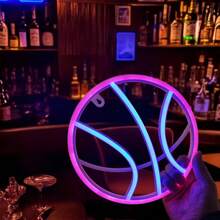 1pc LED Basketball Shaped Neon Wall Decor Light, Battery/USB Powered, Romantic Fairy Light For Home, Gamer Room, Party, Birthday Gift, Bedroom Decoration