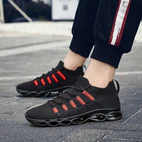 Men's Fishbone Sole Aerodynamic Blade Wear-Resistant Fashionable Casual Sporty Sneakers