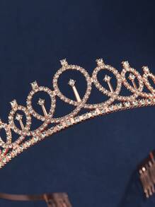 1 件镶有水钻的皇冠头饰，适合特殊场合 - 西瓜粉 - 查看 5