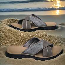2025 Neue Handgefertigte Farbblock Sandalen für Herren, Kreuzriemen, atmungsaktiv rutschfest leicht Strand Outdoor Lässig Pantoletten, atmungsaktive Straßenmode Zehentrenner