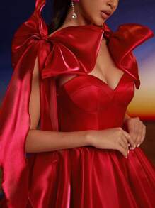 Anymoon 新款时尚优雅蝴蝶结装饰舞会礼服，适合正式舞会、毕业典礼、返校节、派对和各种活动，可作派对礼服、婚礼宾客礼服、春季舞会礼服。 - 紅色 - 查看 8