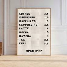 1pc Coffee Bar Menu Wall Art Picture Kitchen Prints Canvas Paintings Coffee Station Poster Cafe Menu Decor For Bedroom, Living Room, Or Office Wall Decor Coffee Lover Gift No Framed Or Framed