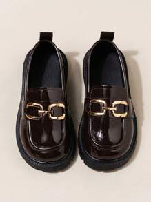 1 Pair Simple Girls' Lightweight Flat Loafers, Princess British Style, All Season - Brown - View 4
