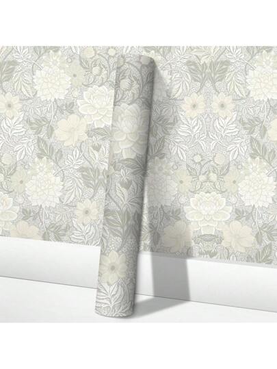 Roll Elegante Vintage Bohemian Peel Stick Wallpaper Brown/White Background Bloemen Pattern, Waterproof, Moisture Proof, Removable, Easy To Install, Home Wand Sticker, Kitchen, Bedroom, Living Room, Cabinet, Wardrobe, Tafel Furniture Refurbishment, 44*300/500/1000cm Size