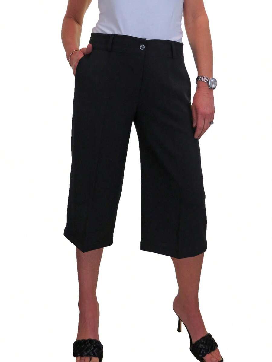 Paulo Due Ladies 3/4 Length Smart Culotte Trousers - Black - View 1