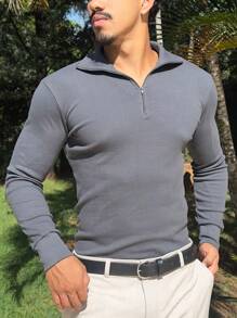 Cacharrel Zip Polo Neck Long Sleeve ITALIAN Classic - Dark Grey - View 10