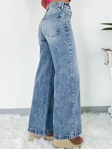 Women Fashionable Straight Loose Fit Casual Jeans - Blue - View 2