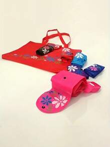 6pcs Reusable Shopping Bags With Printed Button Closure Foldable Polyester Storage Bags, Leak-Proof Rectangular Bags, Suitable For Thanksgiving And Earth Day