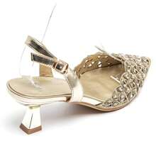 Pumps With Small Heels Decorated With Floral Rhinestones - Gold - View 8