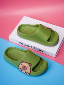 儿童柔软泡沫滑梯凉鞋，防滑轻便可爱休闲拖鞋，适合男孩和女孩，速干带简约纯色厚底沙滩拖鞋 - 綠色 - 查看 4