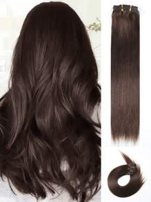 Extensiones de cabello natural color marrón oscuro tipo clip de 8 piezas en 1 paquete, extensiones de cabello humano Remy suaves y sedosos, rectos - S2 - Ver 6