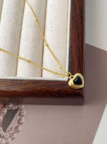 A S925 Pure Silver Black Agate Heart-Shaped Necklace, Simple, High-End And Elegant, Suitable For Parties And Daily Wear - Heart Shaped Agate Necklace - View 5