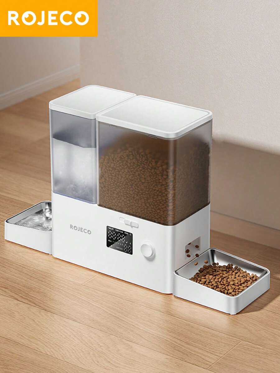 ROJECO 二合一自动宠物喂食器重力饮水机 8.5L 按钮式自动猫粮分配器带饮水器 - 8.5L - 查看 1