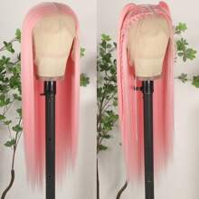 13X6 Platinum White Synthetic Lace Front Wigs 28 Inch Pre Plucked Long Straight Hair Wigs Glueless White Wigs Heat Resistant Fiber Hair Natural Halloween Wigs Platinum Blonde Lace Front Wigs For Women For Daily Christmas Party Cosplay Use - 淺粉色 - 查看 5