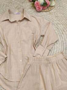 2pcs Shirt And Shorts Set - Beige - View 3