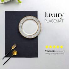 1 Stück/4 Stücke/6 Stücke Vinyl/Kunststoff gewebte Tischsets, wasserdicht & abwischbar für Küche, Innen-/Außentische, schwarz