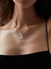 1 件时尚可爱小狗蝴蝶水晶吊坠项链女士 - 銀色 - 查看 5