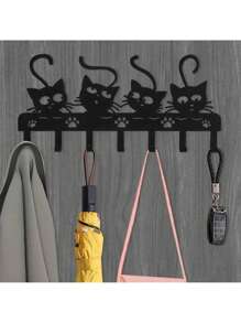 1 件可爱黑猫形铁艺钥匙架，装饰性钥匙收纳壁挂挂钩，适用于客厅、卧室、办公室、乔迁和生日礼物 - 黑色 - 查看 5