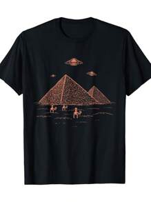 [Alien Believer 100% Cotton T-Shirt] Alien Believer Saucer Cryptid Lover Extraterrestrial Beings.100% CottonT-Shirt - 黑色 - 查看 1