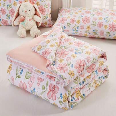 1 件 Ditsy Floral 柔软舒适荷叶边被子/毯子，适合卧室、宿舍、办公室午睡，不包括枕头和枕套