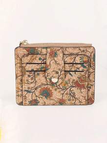 1pc Unisex Vintage Style Coin Purse 9 Card Slots Printed Pattern Soft Cork Material Suitable For Daily Use Card Holder Wallet Business Card Holder Credit Card Holder Id Card Holder Women For Women Mini Wallet Card Wallet