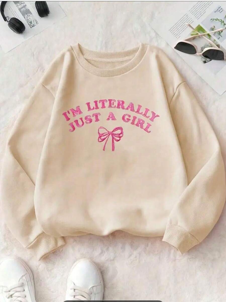 Girl Women's Round Neck Sweatshirt Premium Cotton Flannel Jacket - Màu be - Xem 1