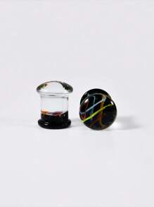 1 Pair Glass Waist Drum Ear Gauge Transparent Lines Black 8- 25mm Stretcher Expander Piercing Body Jewelry