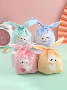 50pcs Candy Bags, Cookie Bags, Gift Bags For Easter, Cute Cartoon Rabbit Ear & Ditsy Floral Pattern, Party Favor Packaging Bags, Gift Bags