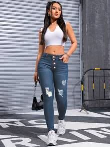 Jeans push up mezclilla dama cintura alta curvy corte recto colombiano -ZANA - azul - Ver 4